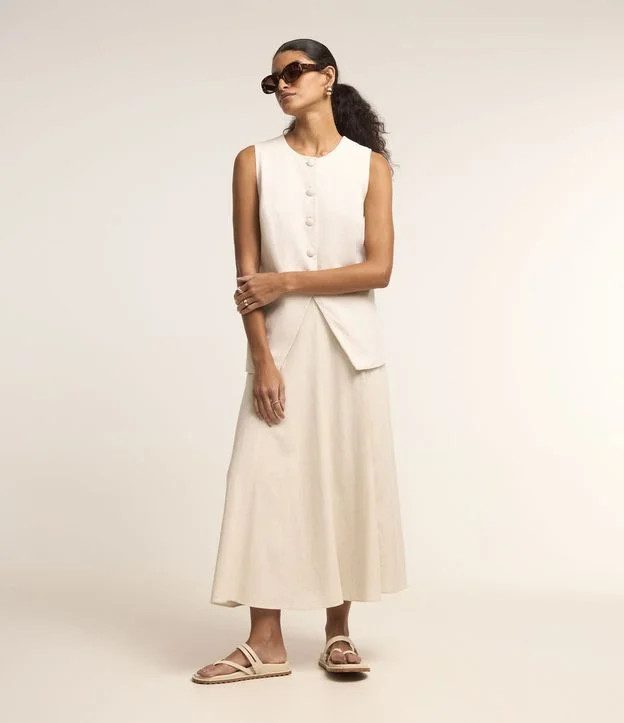 Saia Evasê Longa em Viscose com Linho e Recortes Branco - Lojas Renner | Renner (BR)