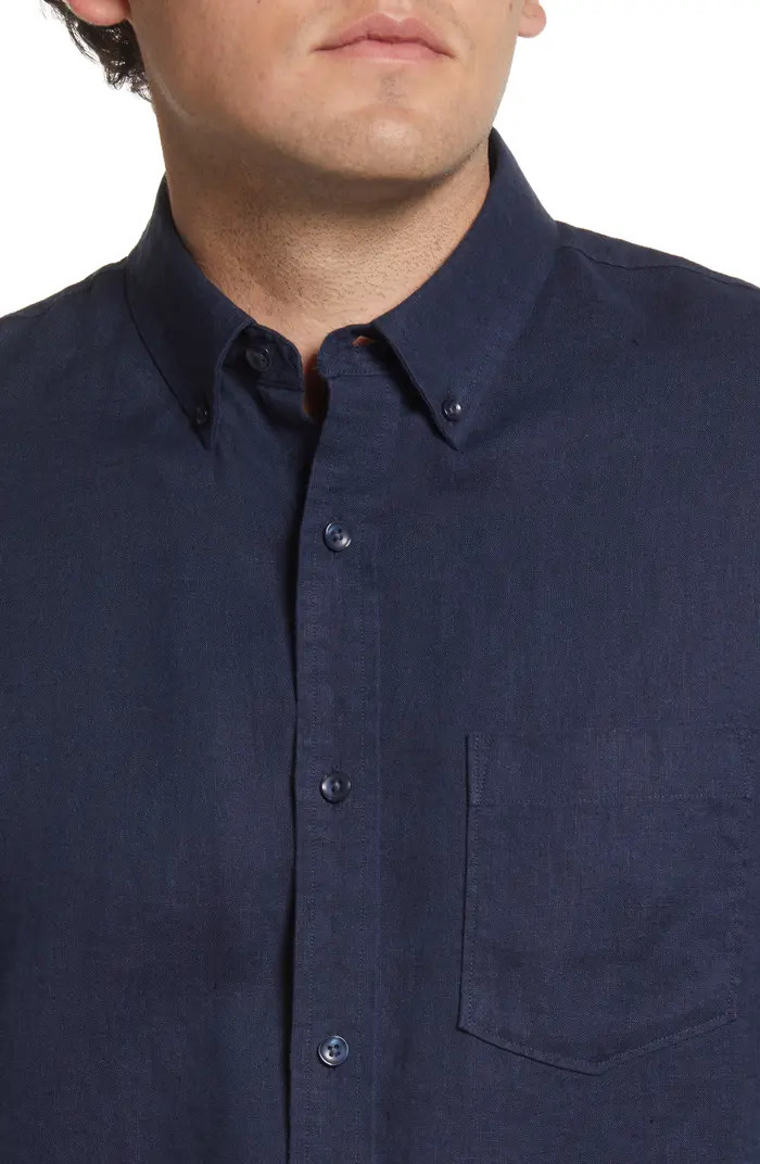 Trim Fit Solid Linen Button-Down Shirt | Nordstrom