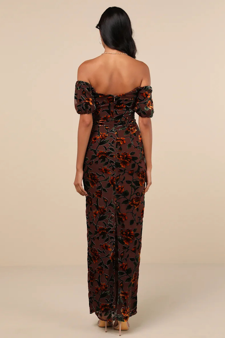 Confidently Impressive Brown Velvet Off-the-Shoulder Maxi Dress | Lulus