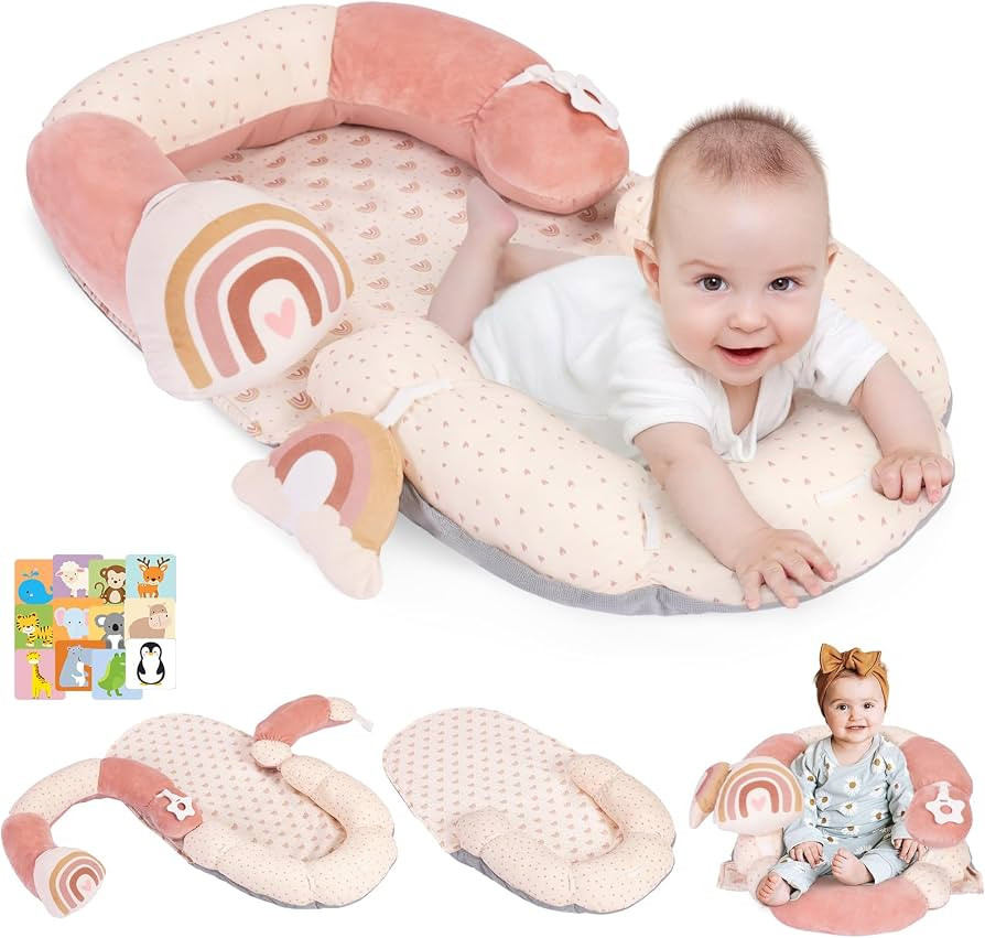 4 in 1 Tummy Time Mat with Educational Cards, Play Mat & Sitting Support for Newborn 0-12 Months,... | Amazon (US)