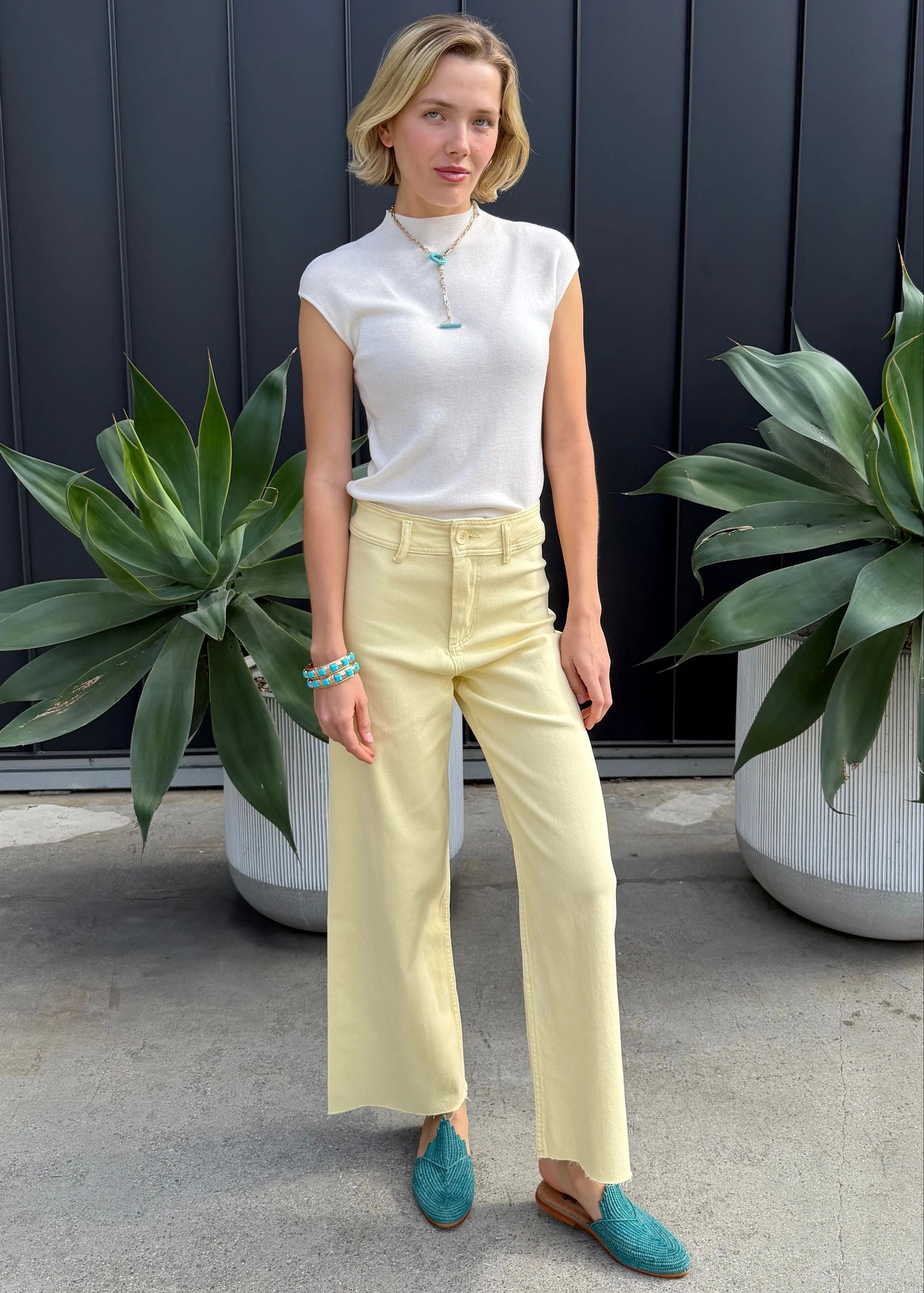 Lindi Straight Wide Leg Pants - Butter Yellow | Benaar La