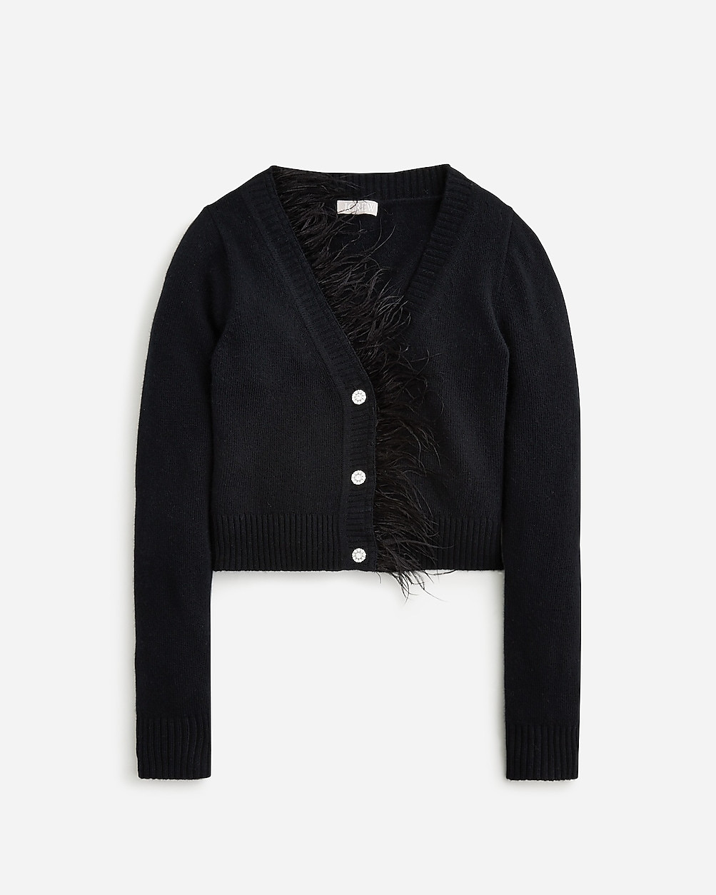 Feather-trim cropped cardigan sweater with jewel buttons | J. Crew US