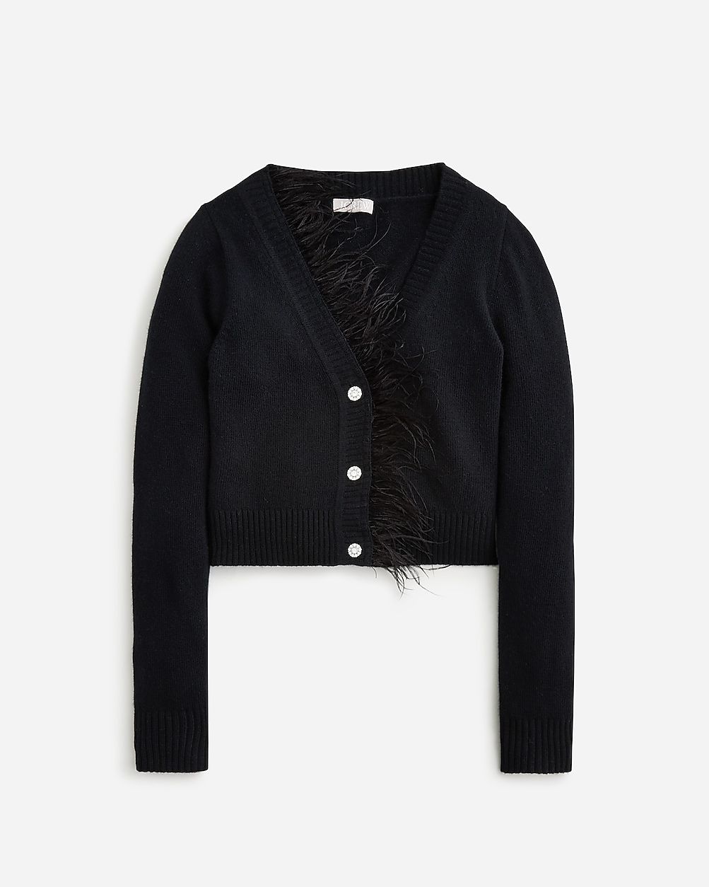Feather-trim cropped cardigan sweater with jewel buttons | J.Crew US