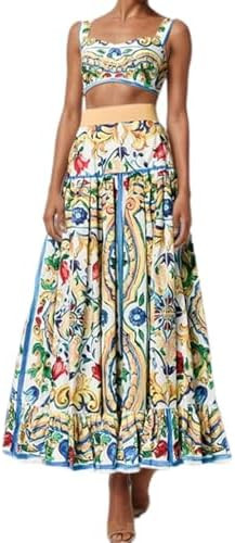 ksotutm 2 Piece Skirt Sets for Women Animal Printed Halter Top High Waist Maxi Skirt Women's Fash... | Amazon (US)
