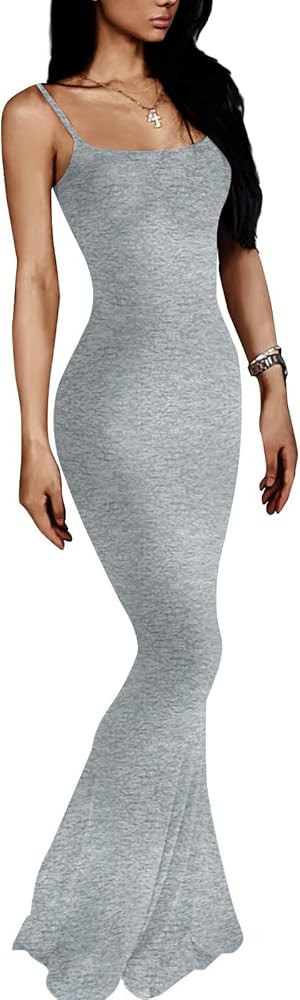 VIUTIL Women's Maxi Bodycon Dress Sexy Spaghetti Strap Sleeveless Tight Slip Long Dresses 2023 | Amazon (US)
