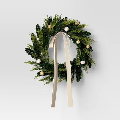 24" Christmas Unlit Champagne Ornament and Bow Wreath - Wondershop™ | Target