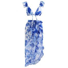 Rainforest Vibe Flutter Strap Bikini Cover-Up Set in Blue | Chicwish