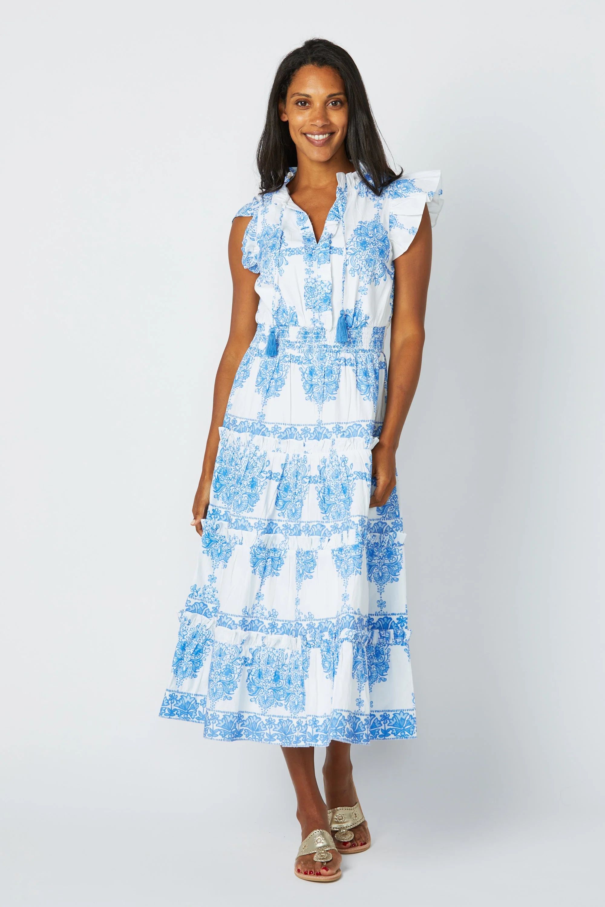 Painted Block Print Flutter Sleeve Midi Dress | Sail to Sable