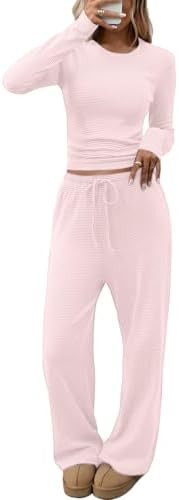 CHYRII Womens Two Piece Sets Fall Fashion Striped Long Sleeve Tops Wide Leg Palazzo Pants Outfits... | Amazon (US)