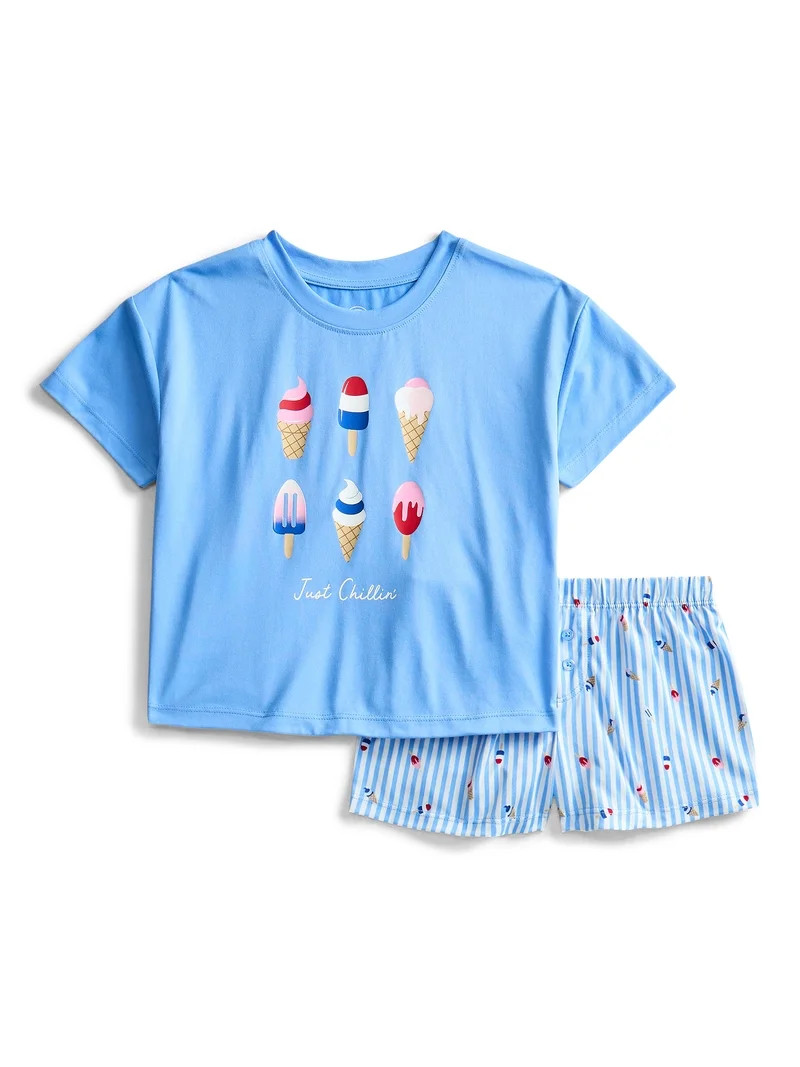 Wonder Nation Girls Graphic Tee and Shorts, 2-Piece Pajama Set, Sizes 4-18 | Walmart (US)