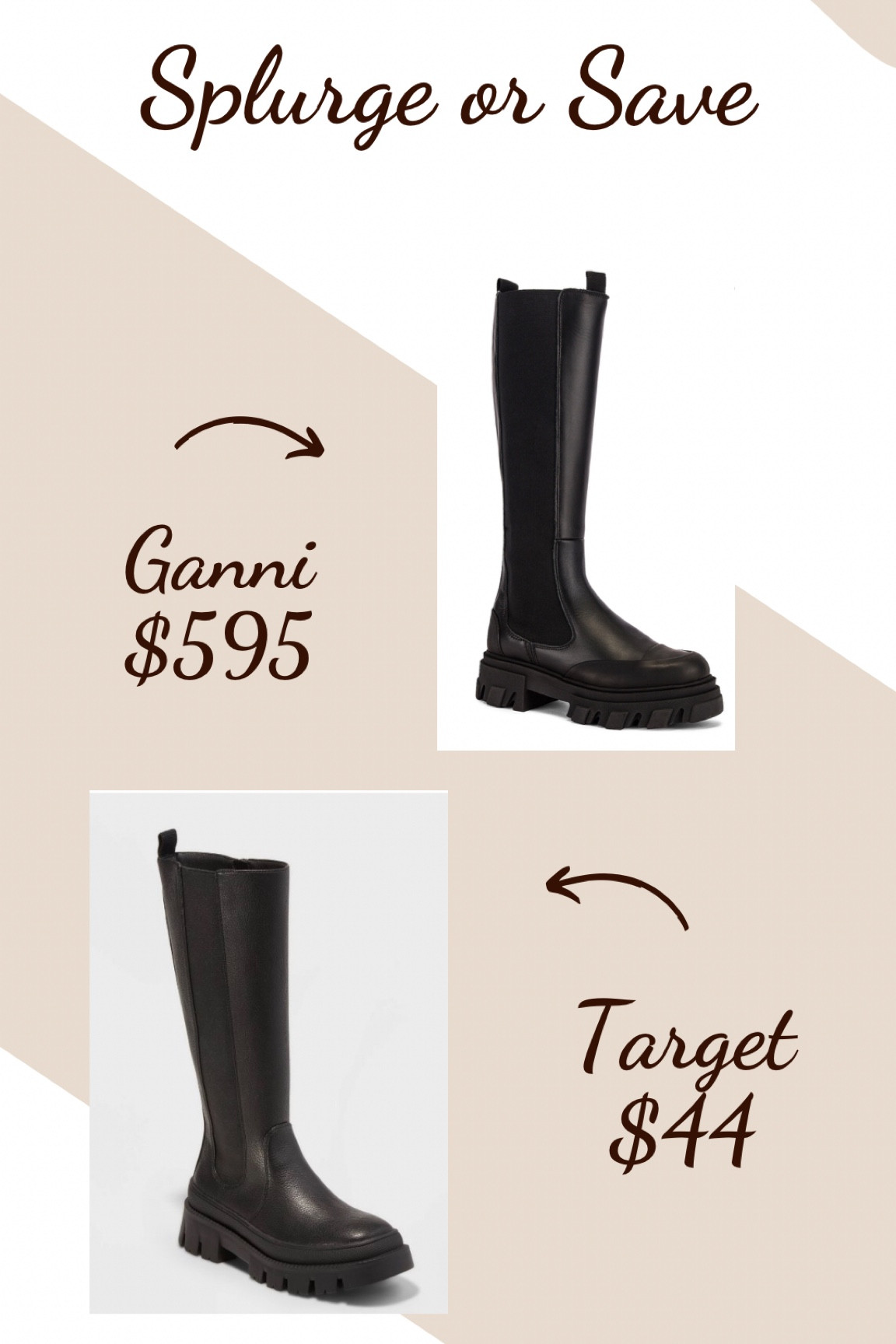 Splurge vs save 
Ganni boot 
target 
Tall boot 
black boot 


#LTKstyletip #LTKunder50 #LTKshoecrush