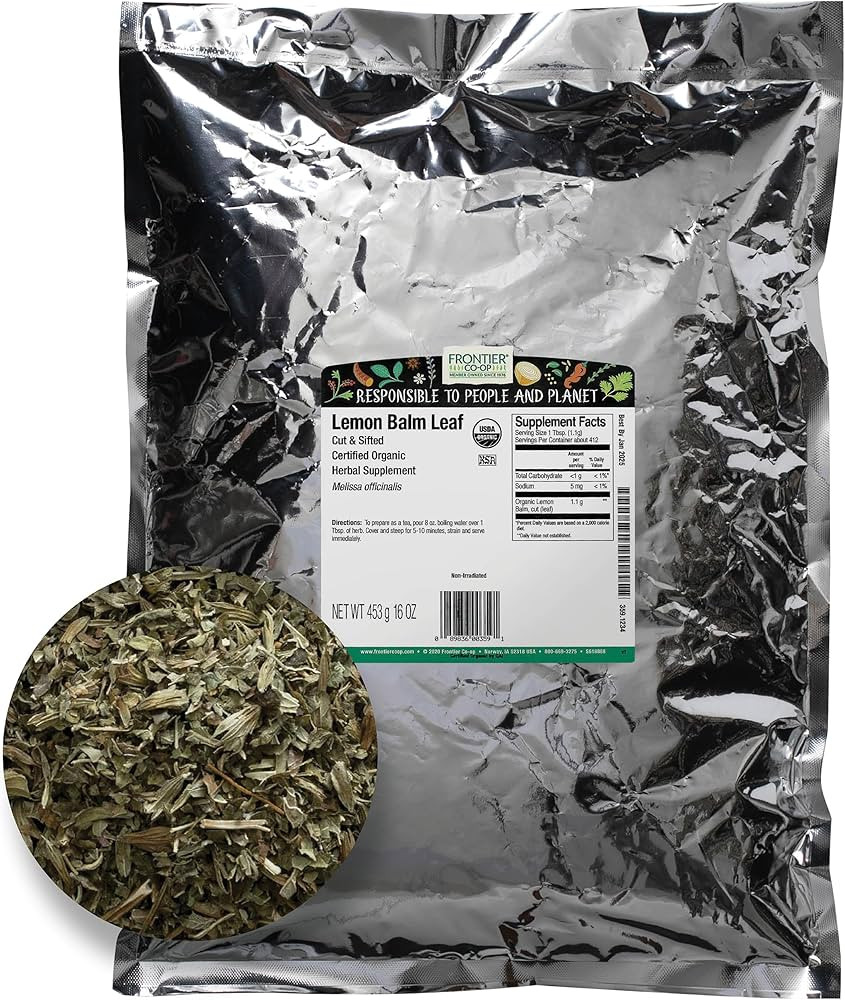Frontier Co-op Organic Cut & Sifted Lemon Balm Leaf 1lb - Dried Lemon Balm Herb Lemon Balm Loose ... | Amazon (US)