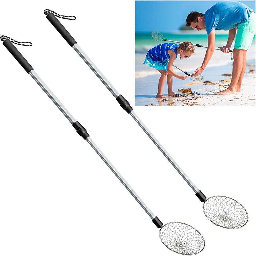 2 Pack 5.3 Inch Beach Sand Sifter- 22~35 Inch Adjustable Shark Tooth Sifter- Sand Scoop Shell Sco... | Amazon (US)