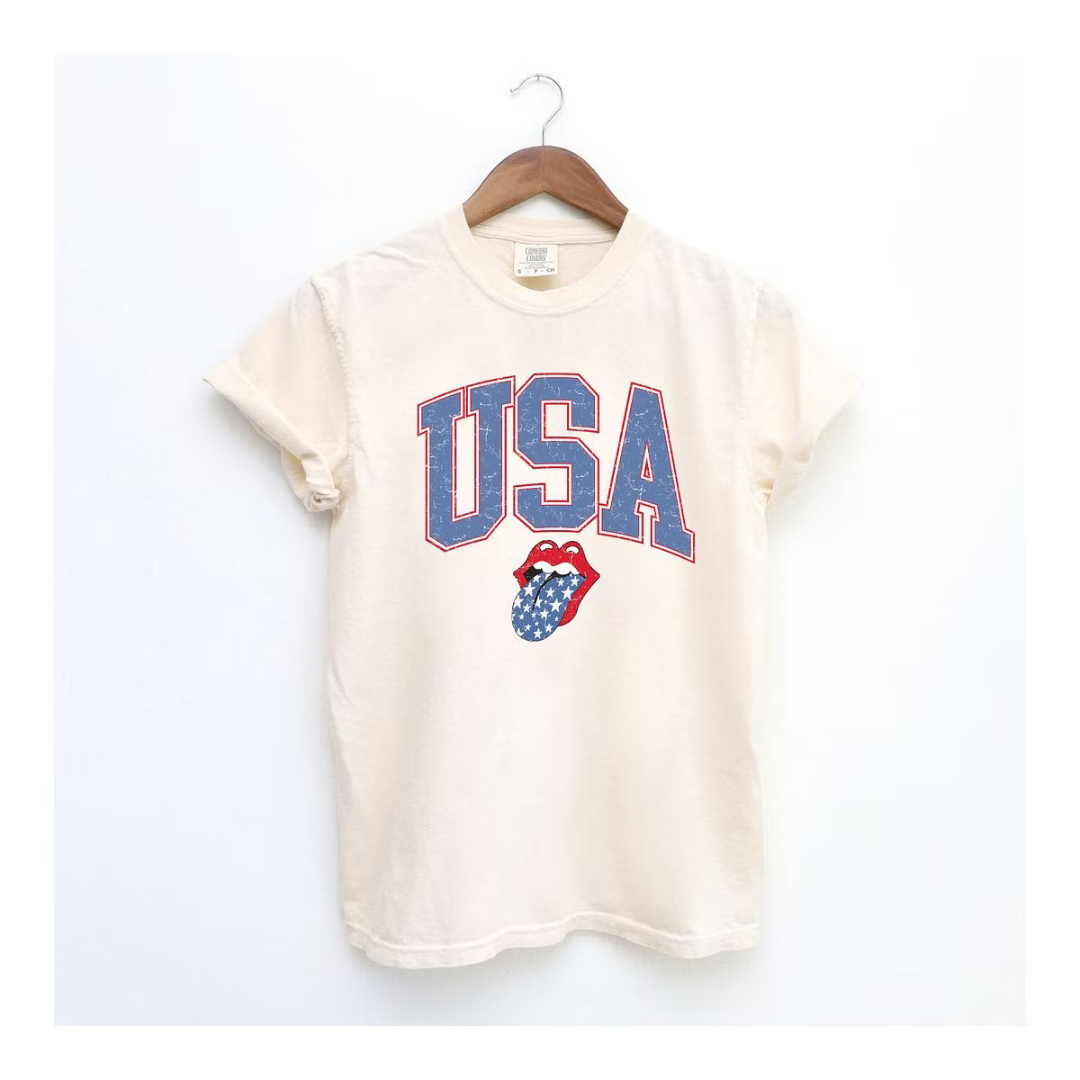 Simply Sage Market Women's USA Patriotic Lips Short Sleeve Garment Dyed Tee | Target