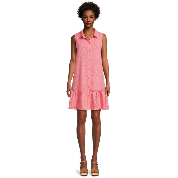 Time and Tru Women's Sleeveless Shirt Dress | Walmart (US)