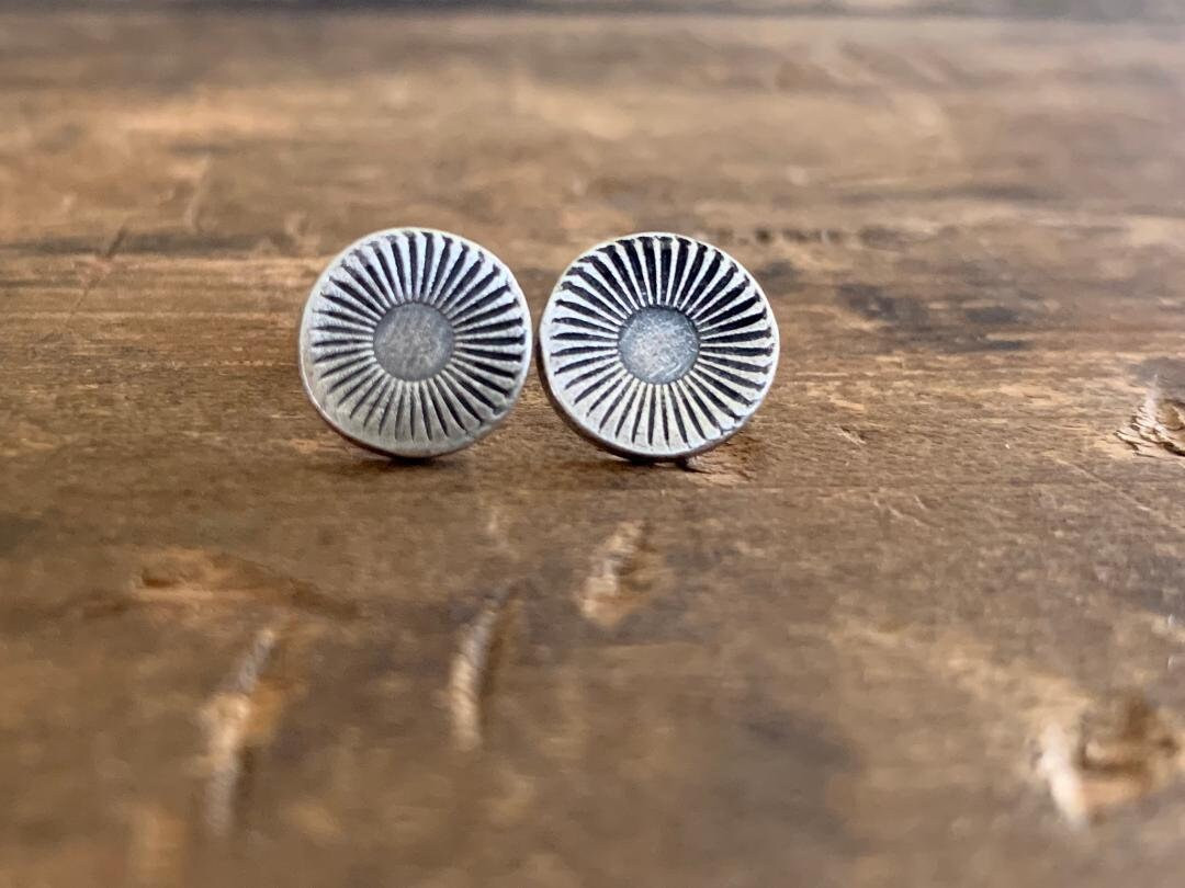 Glisten Stud Earrings - Oxidized Sterling and Fine Silver Post Earrings. Handmade. - Etsy | Etsy (Global)