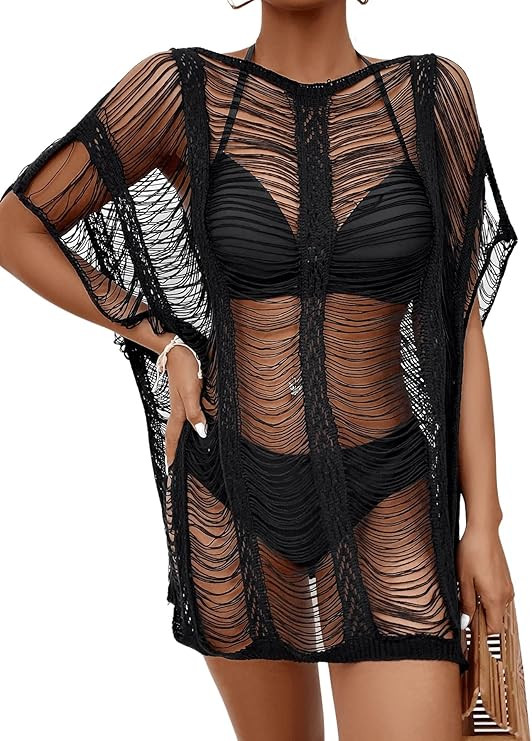 SweatyRocks Women's Beachwear Swimsuit Cover Up Hollow Out Beach Dress Swimwear | Amazon (US)