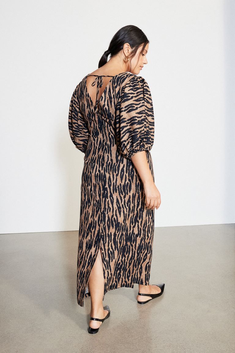 Balloon-sleeved Dress - Light brown/leopard print - Ladies | H&M US | H&M (US + CA)