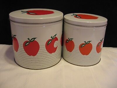 Set of 2 Vintage Kitchenware white tin Canister with Red Apple Design (D87) | eBay US