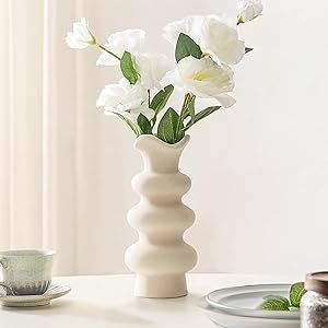 Modern Decorative White Ceramic Vases for Home Decor 8.3 Inch, Abstract Minimalist Vase for Pampa... | Amazon (US)