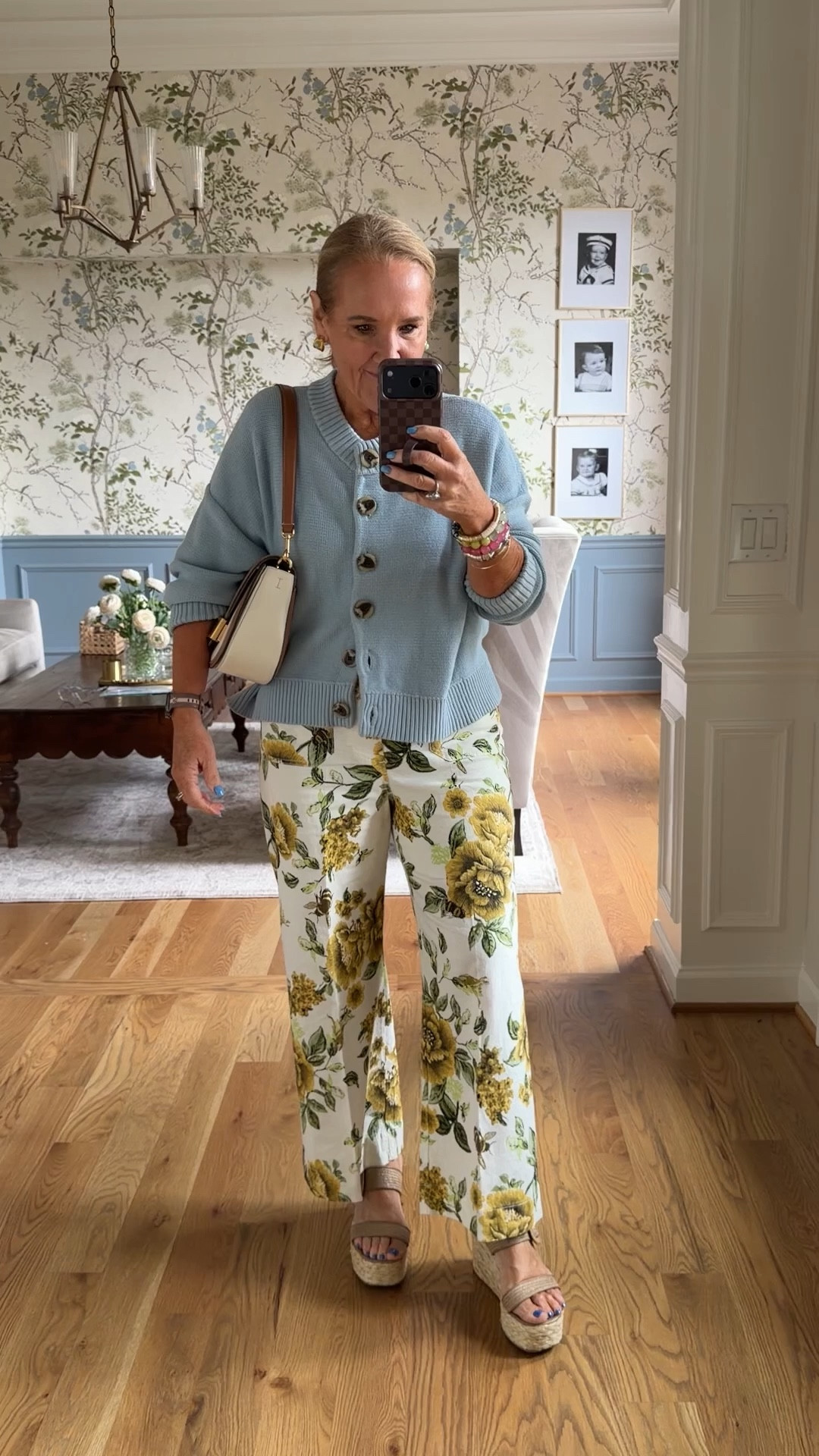 This cotton sweater comes in multiple colors in the sky. Blue is just beautiful. I love how the blue offsets, the olive green and yellow in these floral Colette pants.
Sweater size medium
Pants size 29 regular
I’ll link similar wedges and a similar bag
20% off my bracelet stack code NANETTE20

#LTKSeasonal #LTKootd #LTKOver40

#LTKSaleAlert