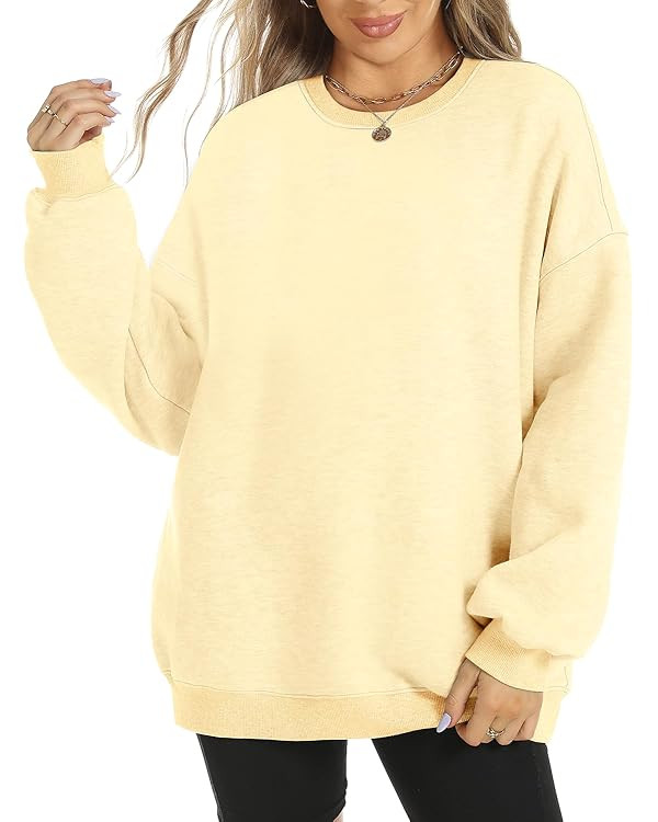 FANCYINN Womens Crewneck Sweatshirts Casual Long Sleeve Loose Pullover Soft Solid Fleece Fall Win... | Amazon (US)
