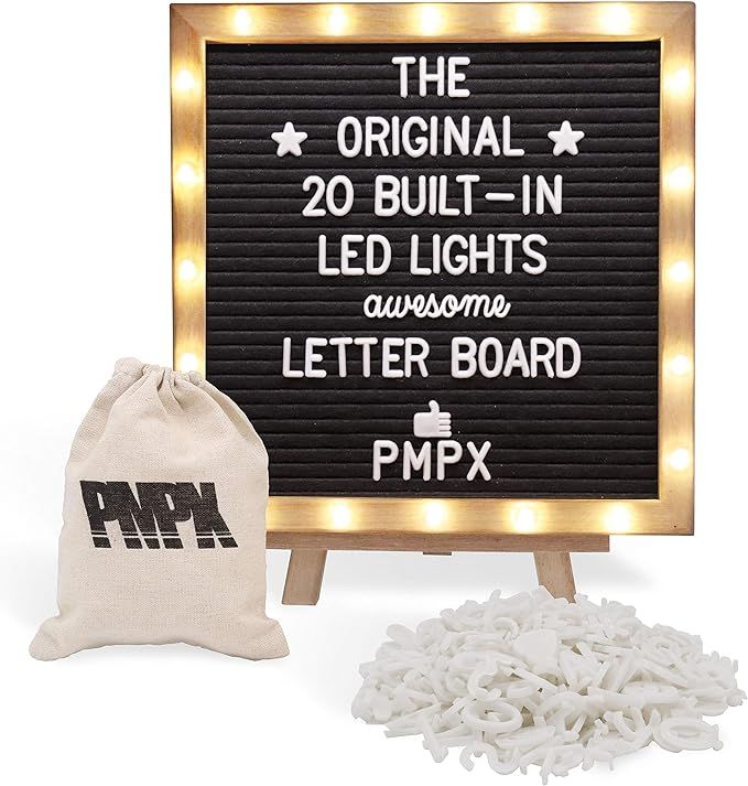 Black Felt Letter Board with Stand, Built-in LED Lights (10 x 10) - Menu Board, Wood Frame, 340 L... | Amazon (US)