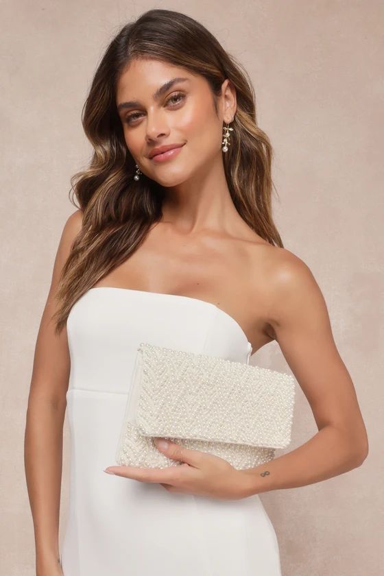 Pearl-Fect Day Ivory Beaded Clutch | Lulus