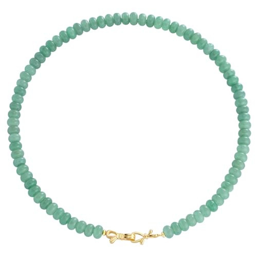 NLIEO Green Aventurine Gemstone Beaded Choker Necklace for Women 14K Gold Bow Birthstone Beads Chokers | Amazon (US)