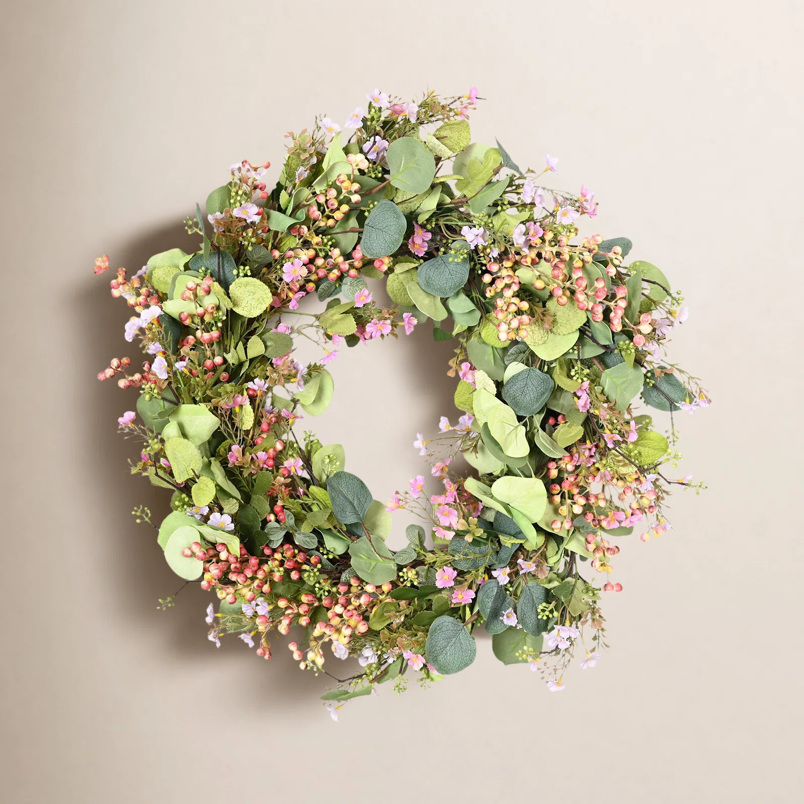 24" Artificial Wildflower Eucalyptus Berry Thanksgiving Day Fall Wreath For Front Door | Birch Lane