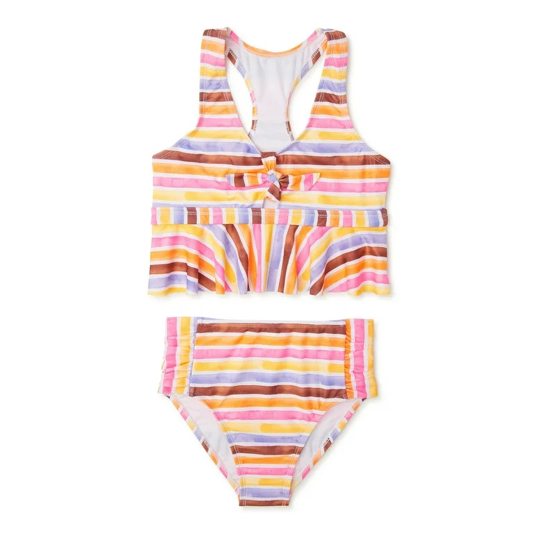 Wonder Nation Girls Striped Tankini Swimsuit with UPF 50+, Sizes 4-18 & Plus - Walmart.com | Walmart (US)