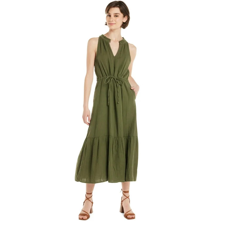 Time and Tru Women's Midi Double Cloth Dress | Walmart (US)