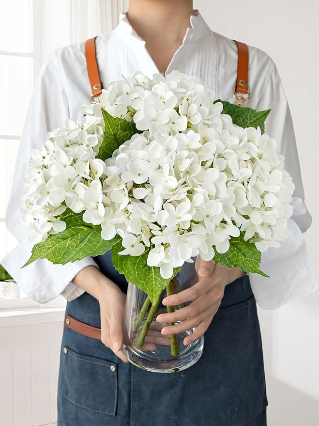 Hydrangea Artificial Flowers, 4Pcs 20" Ivory White Lifelike Latex Silk Real Touch Faux Hydrangea ... | Amazon (US)