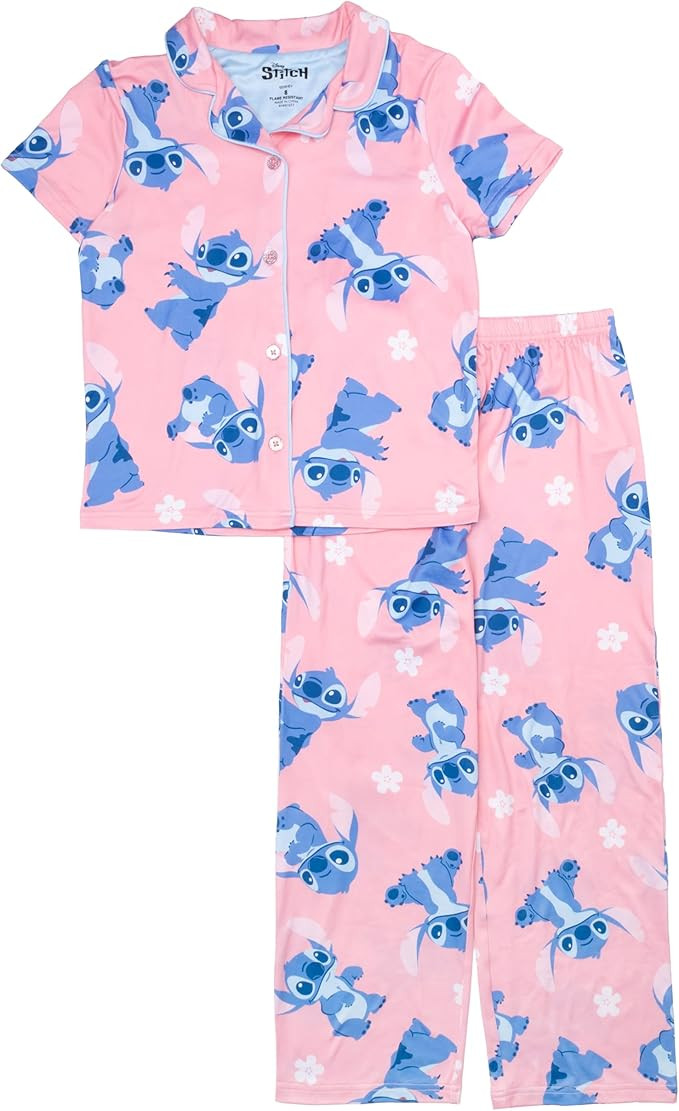 Disney girls 2-piece Loose-fit Button Down Pajama Set, Soft & Cute for Kids | Amazon (US)