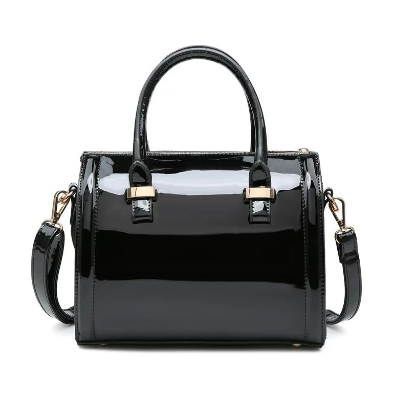 Shiny Patent Faux Leather Handbags Barrel Top Handle Purse Satchel Bag Shoulder Bag for Women | Walmart (US)