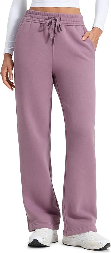 CRZ YOGA Cotton Fleece Lined Sweatpants Women 28"/30"/32" - Straight Leg Casual Lounge Pants with... | Amazon (US)