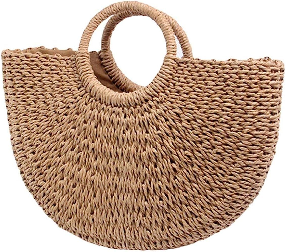 Straw Bag For Women Hand-Woven Round Rattan Summer Beach Bag Large Straw Handbags | Amazon (US)