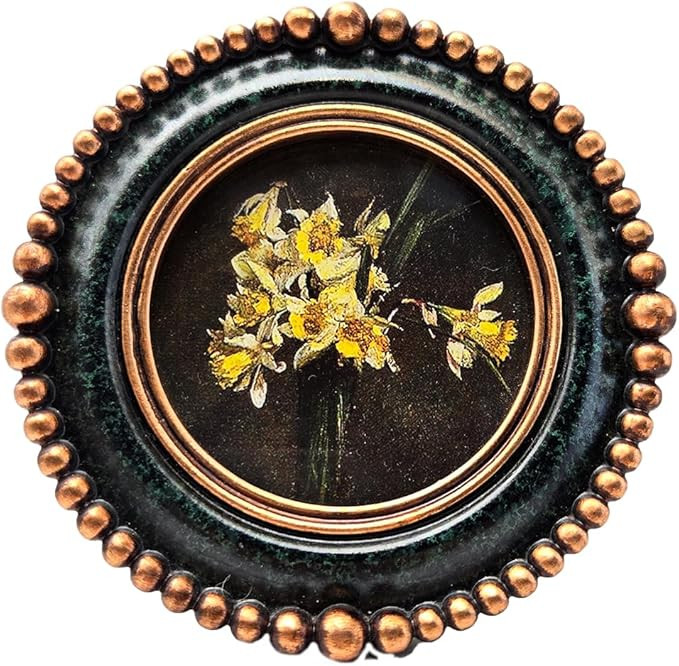 SYLVIA'S SHOP 3x3 Small Vintage Round Picture Frame, Mini Antique Blackish Green Ornate Circle Ph... | Amazon (US)