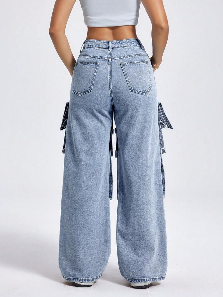 Jeanoix Women's Fashion Washed Denim Jeans With Design Details Straight Leg Jeans | SHEIN
