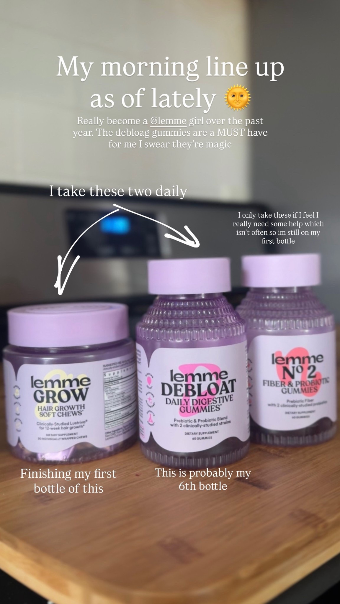 Really become a lemme girl over the past year. I swear by their debloat gummies, I think there’s magic in them. ✨ 

#LTKdayinmylife #LTKmorningroutine #LTKfitnessgoals