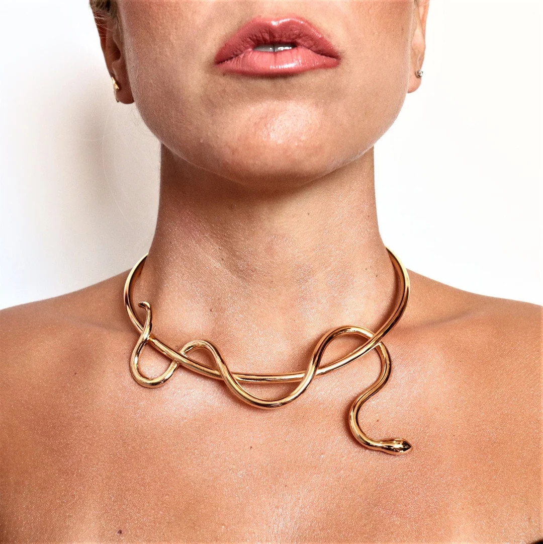 Gold Snake Necklace, Ancient Greek Snake Choker Gold ''ofis'' Collection: Single Wrapped Snake Ne... | Etsy (US)