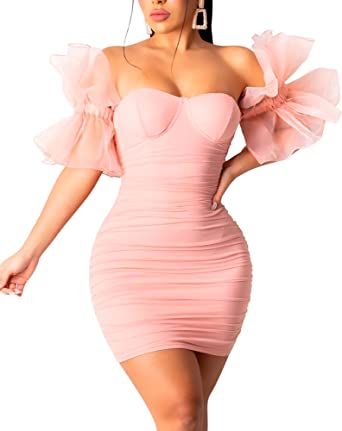 hibshaby Women Sexy Bodycon Dress Puff Sleeve Cocktail Evening Party Elegant Mini Dresses | Amazon (US)