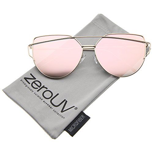 zeroUV - Oversize Metal Frame Thin Temple Color Mirror Flat Lens Aviator Sunglasses 62mm (Gold / Pin | Amazon (US)