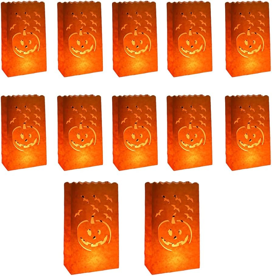 12 PCS Pumpkin Paper Candle Lantern Bags Luminary Tealight Bags Flame Resistant Bags for Hallowee... | Amazon (US)