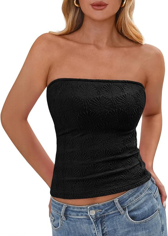 BTFBM Tube Tops for Women Spring Summer 2026 Backless Fitted Floral Embroidery Going Out Bandeau ... | Amazon (US)