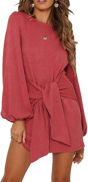 R.Vivimos Women's Autumn Winter Cotton Long Sleeves Elegant Knitted Bodycon Tie Waist Sweater Pen... | Amazon (US)