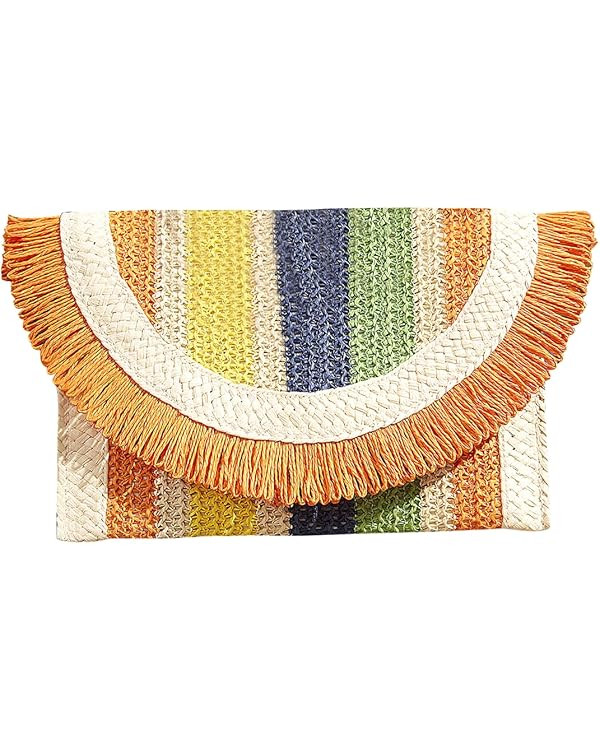 Verdusa Women's Fringe Straw Clutch Purses Woven Handbags Envelope Bag Wallet | Amazon (US)