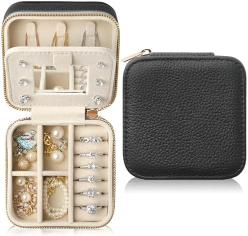 NGVRC Genuine Leather Travel Jewelry Case Organizer with Mirror for Women, Small Jewelry Box Port... | Amazon (US)