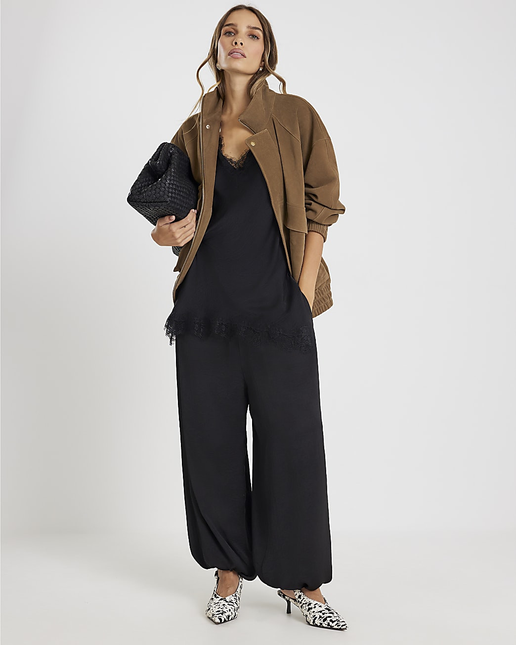 Black Satin Balloon leg trousers | River Island UK & IE