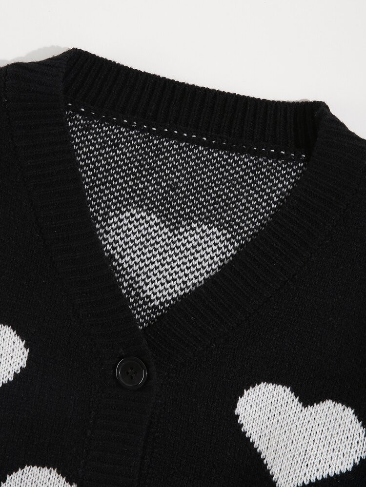 Heart Pattern V-neck Crop Cardigan | SHEIN